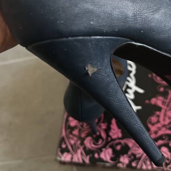 NIB Qupid Penelope Platform High Heels Navy Blue PU Leather Snake Stilettos 6.5 - Picture 7 of 11